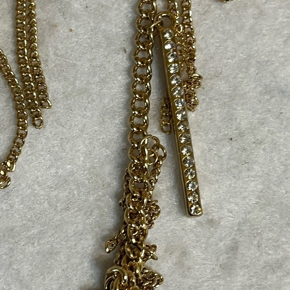 Nicole Miller Long Fringe Rhinestone Bar Necklace